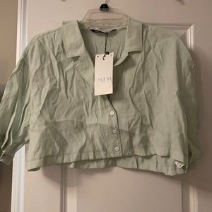 Zara mint cropped button up collared shirt